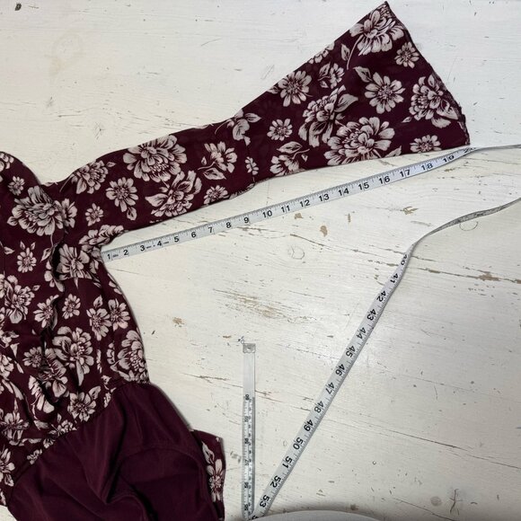Band Of Gypsies Blouse Top Bodysuit XS Burgundy Vintage Floral Long Bell Sleeve - Picture 12 of 13